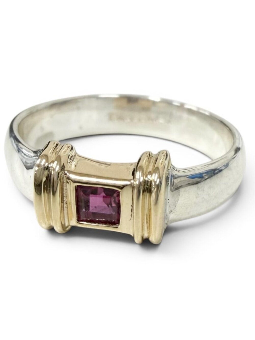 Tiffany & Co Vintage Stacking Band Ruby Ring Silver Gold